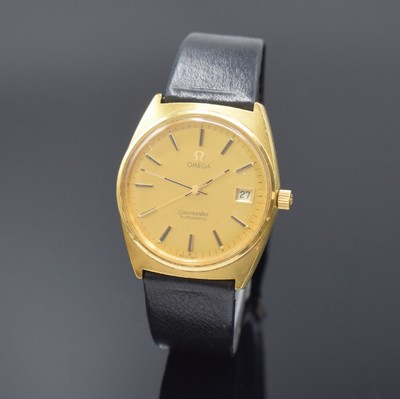OMEGA Seamaster vergoldete Herrenarmbanduhr Referenz 166.0204, Schweiz um 1970, Automatik, Boden aufgedr., champagnerfarb. Zifferbl. m. aufgel. ...