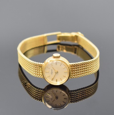 ALPINA Damenarmbanduhr in GG 750/000, Handaufzug, Schweiz um 1960, 2-teil. Geh., Boden aufgedr., silb. Zifferbl. m. aufgel. Indizes altersbed. fl., ...
