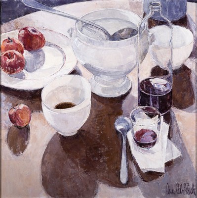 Christel Abresch, 1931 Sulzbach-2011 Neustadt a.d.Weinstraße, Stillleben, Öl/Lwd, rechts unten signiert und dat. 97, ca. 70x70cm, R. ca. 73x73cm