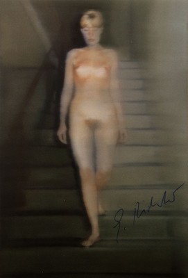 Gerhard Richter, geb. 1932, Ema-Akt auf einer Treppe, Postkartenmultiple, Offsetdruck , handsigniert, ca. 10.5x15cm