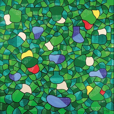 Karin Maas, geb. 1952, Messen und Ausstellungen im In und Ausland, "Grün ist die Hoffnung", sign., Acryl/Lwd, ca. 80x80 cm