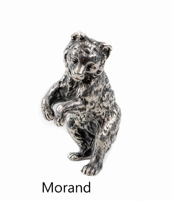 Miniaturskulptur "Bär", 925er Silber Frankreich, 1983-1992, vollplastische massive Ausführung, schön ausgearbeitetes Fell, aufrecht auf ...