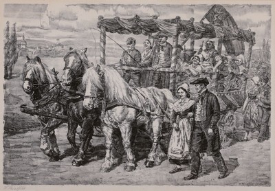 Heinrich Strieffler, 1872 Neustadt-1949 Landau, 2 Lithographien: auf dem Wurstmarkt und Festumzug, je handsigniert, unter PP und Glas gerahmt, 40x50 ...