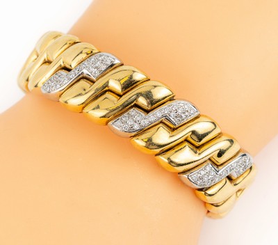 18 kt Gold Brillant-Armband, GG/WG 750/000,57 in WG gefasste Brillanten zus. ca. 0.57 ct Weiß/vs-si, D. ca. 5.5 cm, Kastenschloss mit ...