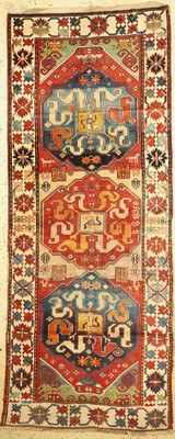 Wolkenband Kazak antik, Kaukasus, datiert 1895 , Wolle auf Wolle, ca. 278 x 114 cm, EHZ: 3(Alte Restaurierungen).