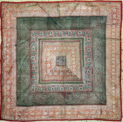 Stickerei alt, Indien, um 1950, Seide-Metallstickerei, ca. 102 x 102 cm, EHZ: 4