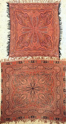 2 Kaschmir Schal, Indien, ca. 60 Jahre, Baumwolle, ca. 130 x 114 cm, EHZ: 2
