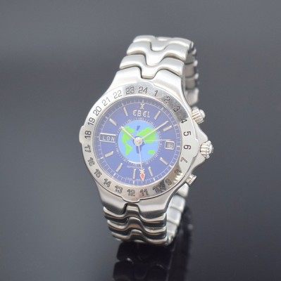 EBEL Herrenarmbanduhr Modell Sportwave Meridian Worldtimer, Schweiz um 1995, Automatik, Edelstahlgeh. inkl. Wellengliederband m. dopp. Faltschl., ...