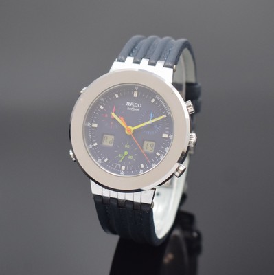 RADO Diastar Herrenarmbanduhr mit digitaler Anzeige, Schweiz 1990er Jahre, Ref. 539.0444.3, quarz, Edelstahlgeh. inkl. orig. Lederband m. dopp. ...