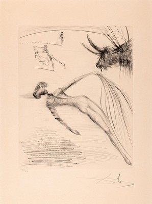 Salvador Dali, 1904-1989, "La Cogida y la muerte", 1973, Kaltnadelradierung, auf Arches,Ed. 155/400, handsigniert, Platte 39,6x31,5 cm, ...
