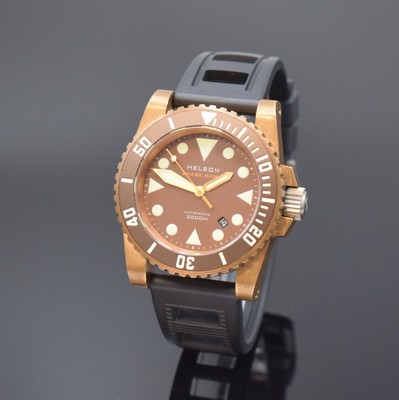 HELSON Shark Diver Herrenarmbanduhr in Bronze, Schweiz verk. lt. beil. Garantiekarte 08/2011, Automatik, Titanboden und Krone verschr., Kautschukband ...