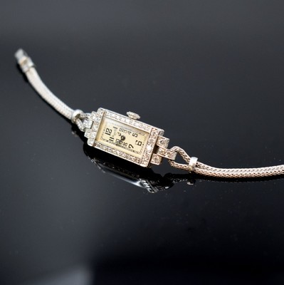 C.H.MEYLAN Brassus für GROGAN Co sehr feine diamantbesetzte Art-Deco Damenuhr in Platin, Schweiz / USA um 1920, Handaufzug, floral verziertes ...
