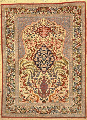 Esfahan fein, Persien, um 1950, Korkwolle auf Seide, ca. 165 x 125 cm, ca. 1,0 Mio. Kn/qm, fachkundig gereinigt, EHZ: 1-2