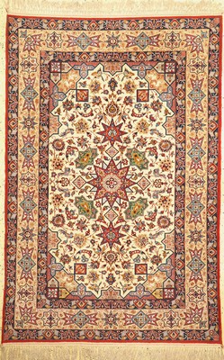 Esfahan fein, Persien, um 1950, Korkwolle auf Seide, ca. 218 x 146 cm, ca. 1,0 Mio. Kn/qm, EHZ: 1-2