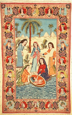 Keschan Kork Persien, (Abbildung des Moses),um 1950, Korkwolle auf Baumwolle, ca. 214 x 135 cm, EHZ: 1-2
