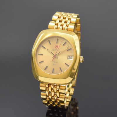 CERTINA Certronic Chronometer vergoldete Stimmgabel-Armbanduhr, Schweiz um 1970, Tonneau-Geh., verschr. Stahlboden, Mineralglas, neutr. ...