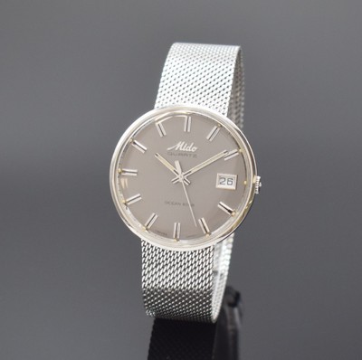 MIDO Ocean Star Quartz Herrenarmbanduhr in Stahl, Schweiz um 1975, Monocoque-Geh., orig. Glas u. Krone, integr. orig. Milanaise- band, graues ...