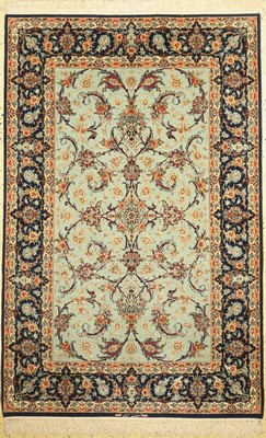 Esfahan fein Persien, signiert(Kasiri), um 1960, Korkwolle mit und auf Seide, ca. 222 x 145 cm, ca. 1,0 Mio. Kn/qm, gereinigt, EHZ: 1-2