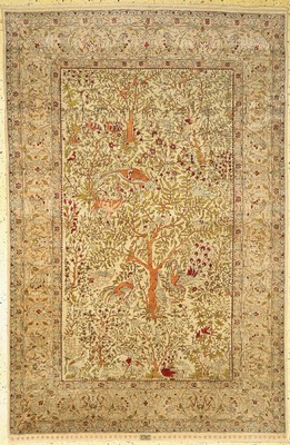 Hereke Seide"Özipek", Türkei, signiert, um 1950, reine Naturseide, ca. 225 x 143 cm, ca. 1,0 Mio. Kn/qm, EHZ: 2