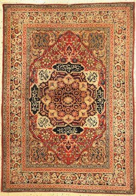 Kerman antik"Nozuhure Aala", Persien, signiert, 19.Jhd, Wolle auf Baumwolle, ca. 188x 135 cm, EHZ: 2-3