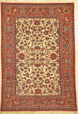 Esfahan fein antik, Persien, um 1900, Korkwolle auf Seide, ca. 205 x 140 cm, ca. 1,0Mio. Kn/qm, gereinigt, EHZ: 2