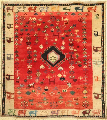 Ghaschgai alt, Persien, um 1960, Wolle auf Wolle, ca. 153 x 143 cm, minimal verkürzt, EHZ: 2-3