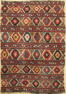 Schirwan Kelim antik, Kaukasus, 19.Jhd, Wolle auf Wolle, ca. 260 x 185 cm, EHZ: 2-3, (kleine Löcher)