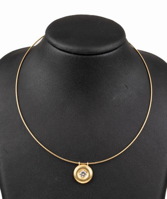 18 kt Gold Brillant-Collier, GG 750/000, Brillant ca. 0.80 ct Weiß/vs, Unikat, L. ca. 42 cm, Meistermarke unged., ca. 10.5 g, Steckschließe