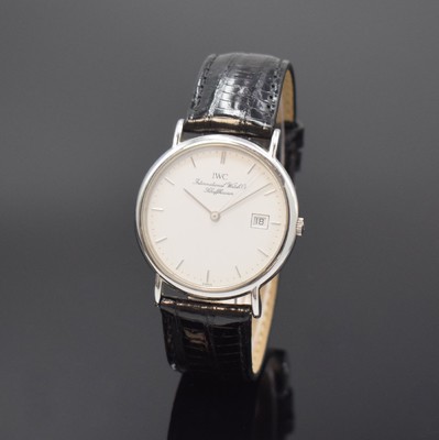 IWC Herrenarmbanduhr Serie Portofino, Schweiz um 1990, quarz, Edelstahlgeh., Boden 4-fach verschr., weißes Zifferbl., Anz. v. Std., Min., ...
