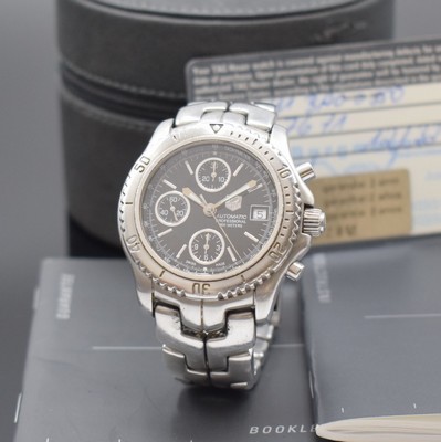 TAG HEUER Link Herrenarmbanduhr mit Chronograph in Edelstahl Referenz CT2111, Schweiz verk. lt. beil. Pap. 07/2001, Automatik, verschr. Gehäuse ...