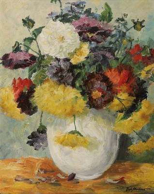 Rudi Müllers, 1895 München - 1972 Heidelberg, Blumenstillleben in heller Vase, Öl/Lwd, signiert, 55x 47 cm, Prunkrahmen