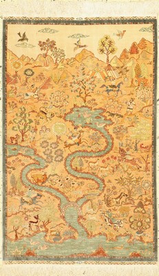 Hereke Seide, sehr fein, Türkei, signiert, um 1960, reine Naturseide, ca. 107 x 68 cm, ca. 2,0 Mio. Kn/qm, EHZ: 1-2.
