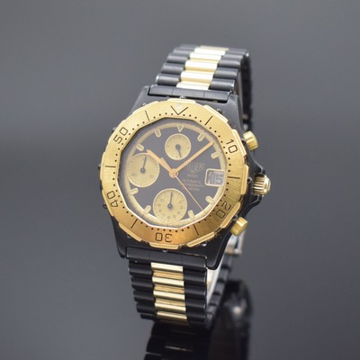 HEUER 3000 seltene Herrenarmbanduhr mit Chronograph Referenz 136.006, Schweiz um 1985, Automatik, Stahlgehäuse teils verg. bzw. geschwärzt, orig. ...