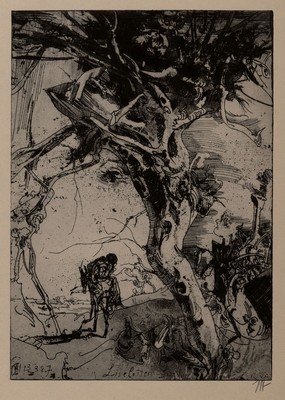 Host Janssen, 1928-2009, 2 Radierungen, Liselotten, von 1987, ca. 29x21cm, u.Gl., R. ca. 45x35cm; Liselottenland, ca. 12x13cm, u.Gl., R. ca. 39x29cm, ...