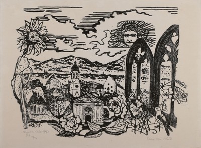 Werner vom Scheidt, 1894 Großblittersdorf-1984 Bad Bergzabern, Holzschnitt, "Komposition Landau-Pfalz" so bez., Ed. 47/50, signiert, ...