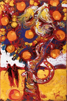 Georg Günther Zeuner, 1923 Dresden-2011 Speyer, Der Baum der Erkenntnis, polychrome Emailarbeit auf Metall, sign. und dat. 79, ca. 60x40cm