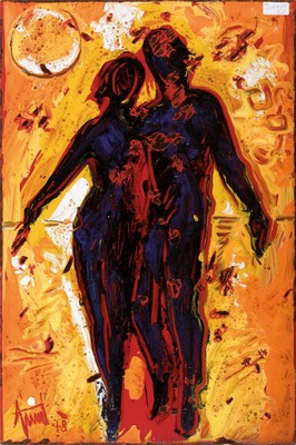 Georg Günther Zeuner, 1923 Dresden-2011 Speyer, Paar, Adam und Eva, polychrome Emailarbeit auf Metall, sign. und dat. 78, ca. 60x40cm