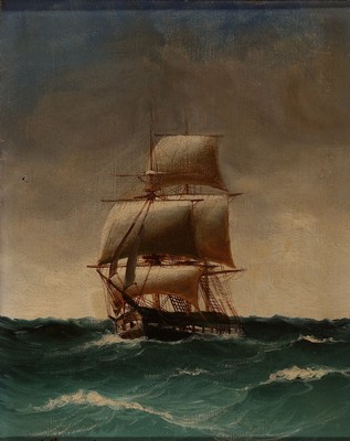 Alfred Jensen, 1859-1935, Seestück, Zweimaster auf bewegter See, links unten signiert und datiert 1907, Öl/Lwd, 26x20cm, Rahmen 45x40 cm