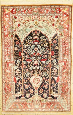 Ghom Seide fein alt, Persien, um 1930/1940,reine Naturseide, ca. 203 x 136 cm, gereinigt,EHZ: 1-2