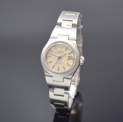 TUDOR Princess Oysterdate Damenarmbanduhr in Stahl/Stahlband Referenz 9301/0, Schweiz um 1975, Automatik, verschr. Oystergeh., integr. Band m. ...