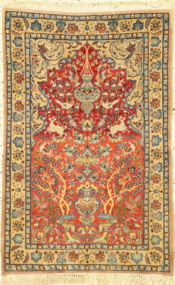 Esfahan fein, Persien, um 1950, Korkwolle mit und auf Seide, ca. 108 x 69 cm, EHZ: 2, (Abrasch)