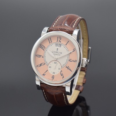 CORUM Classical Grande Date Herrenarmbanduhr Referenz 922.201.20, Schweiz um 2005, Automatik, Edelstahlgeh. m. bewegl. Bandansatz b. 12, Boden 6-fach ...