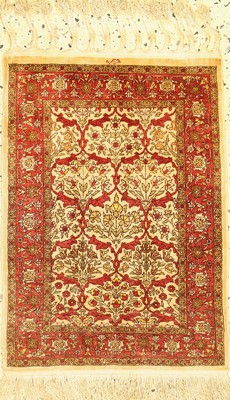 Hereke Seide, signiert, Türkei, um 1960, reine Naturseide, ca. 64 x 45 cm, EHZ: 2