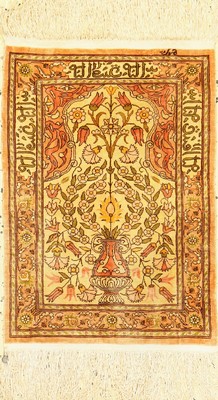 Hereke Seide, signiert, Türkei, um 1960, reine Naturseide, ca. 54 x 38 cm, EHZ: 1-2