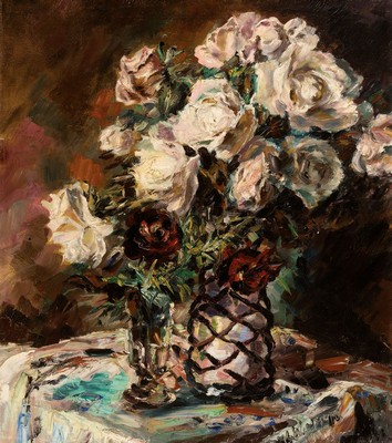Karl Schropp, 1899 Heidelberg - 1978, Blumenstillleben, Öl/Platte, signiert, ca. 80 x 70 cm, Prunkrahmen