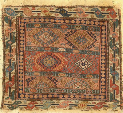 Shahsawan Taschenfront antik, Persien, 19.Jhd, Wolle auf Wolle, ca. 60 x 53 cm, EHZ: 3-4