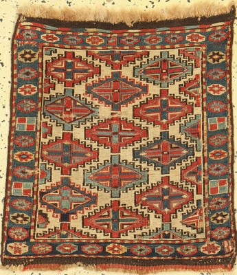 Shahsawan Taschenfront antik, Persien, 19.Jhd, Wolle auf Wolle, ca. 51 x 46 cm, EHZ: 3