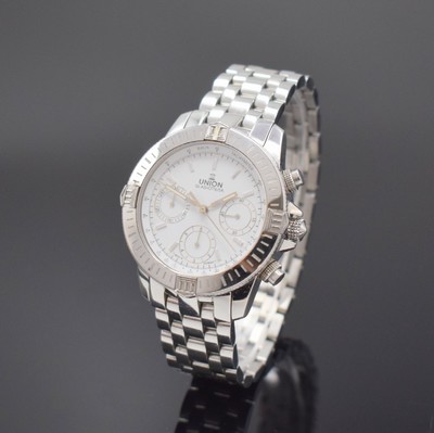 UNION GLASHÜTTE/SA. Armbandchronograph, Deutschland um 2000, Automatik, Edelstahlgeh. inkl. Gliederband m. dopp. Faltschl., beids. vergl., Boden ...