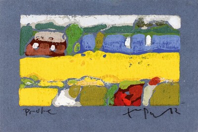 Klaus Fussmann, 1938 Velbert, Farblinolschnitt, sign., ca. 10,5x15,5 cm