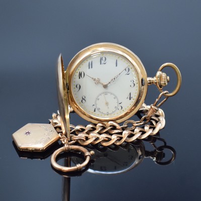 SYSTEM GLASHÜTTE Herrensavonette in RG 585/000, Schweiz um 1910, glattes 2-Deckel Goldgeh. dell., Monogramm-Grav. auf dem Sprungdeckel, cremefarb. ...